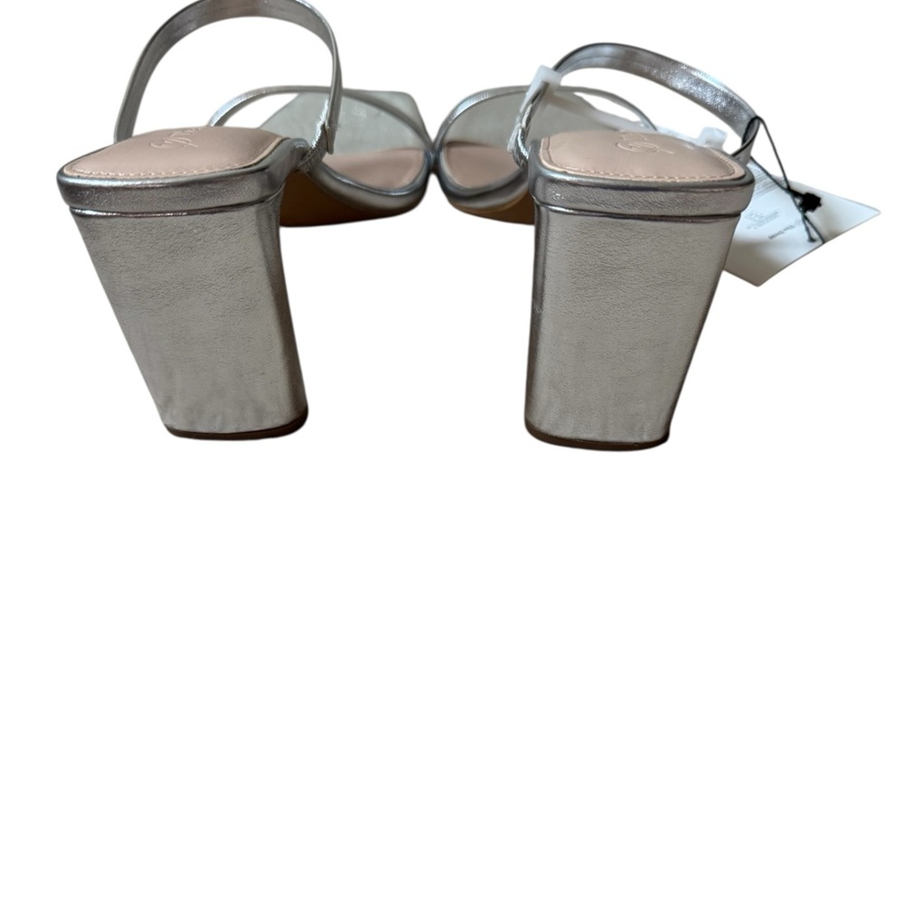 The Drop Avery Silver Strappy Square Toe to Strap High Heeled Sandals - Picture 3 of 5